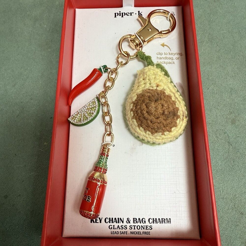 PIPER K AVOCADO CHILI PEPPER LIME HOT SAUCE KEYCHAIN & BAG CHARM NEW